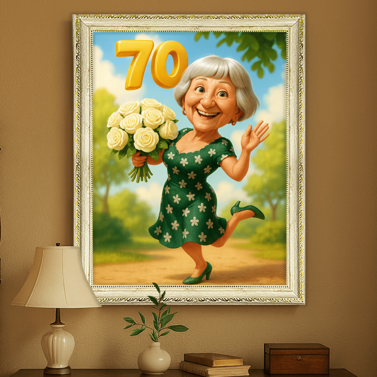 Image of Portret w ilustrowanym stylu na 70 urodziny - obraz na płótnie z Twojego zdjęcia - Wymaluj Prezent