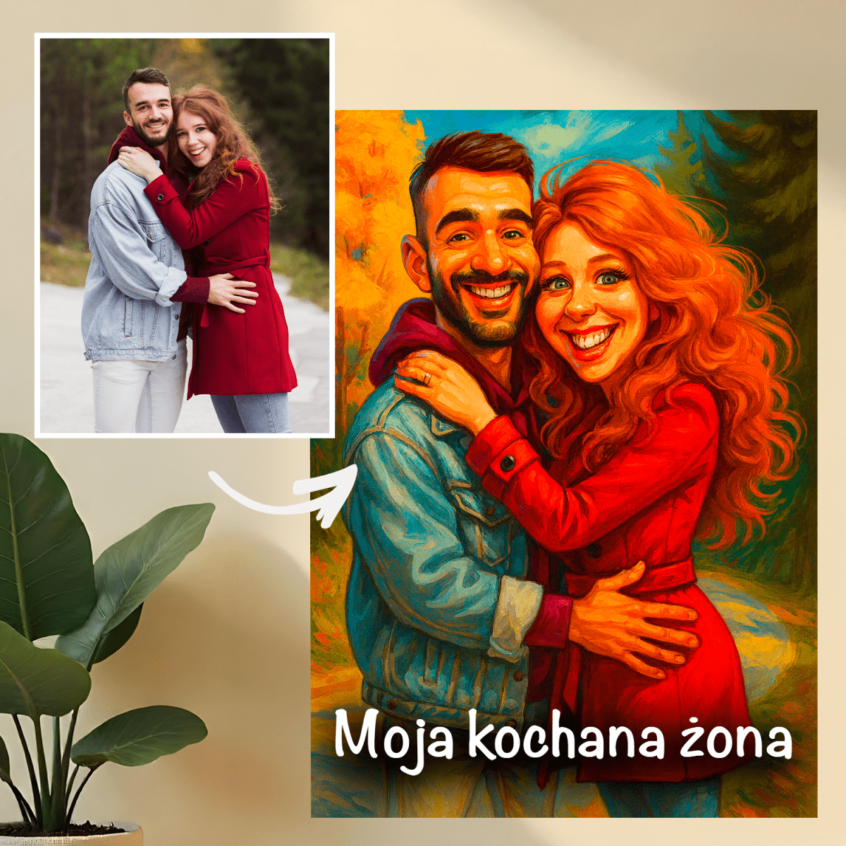 Image of Portret w karykaturalnym stylu dla żony - druk na szkle, portret z Twojego zdjęcia - Wymaluj Prezent