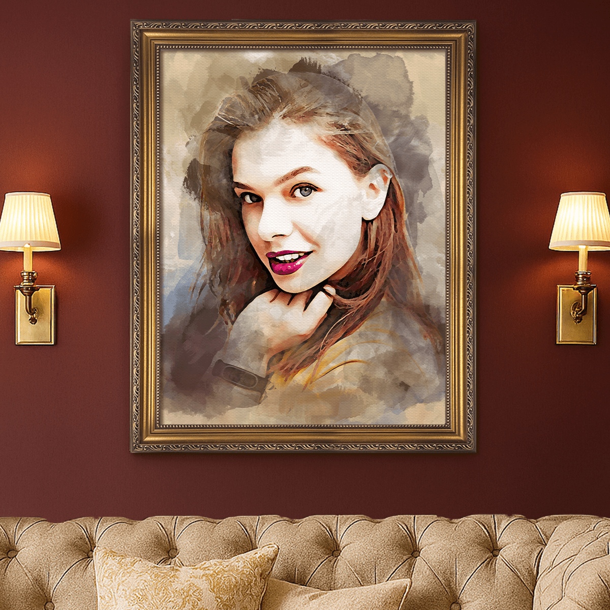 Image of Portret w stylu akwareli - obraz na płótnie z Twojego zdjęcia - Wymaluj Prezent