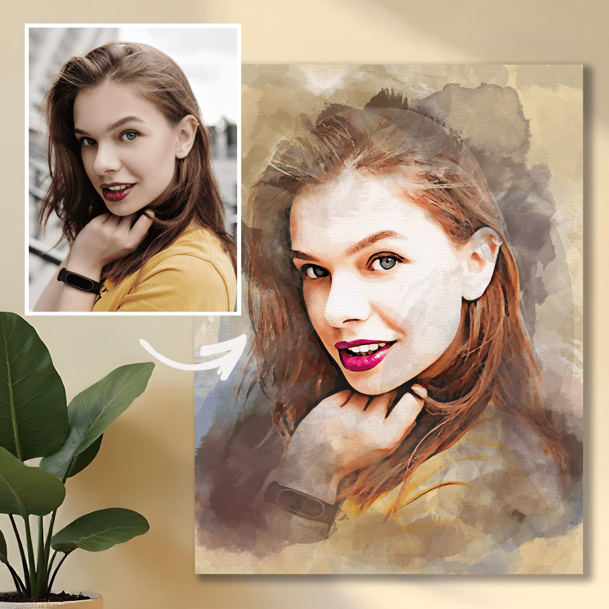 Image of Portret w stylu akwareli - obraz na płótnie z Twojego zdjęcia - Wymaluj Prezent