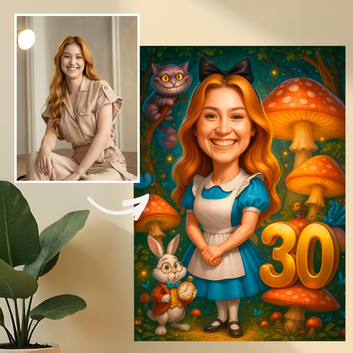 Image of Portret w stylu Alicji w Krainie Czarów - druk na szkle, portret z Twojego zdjęcia - Wymaluj Prezent