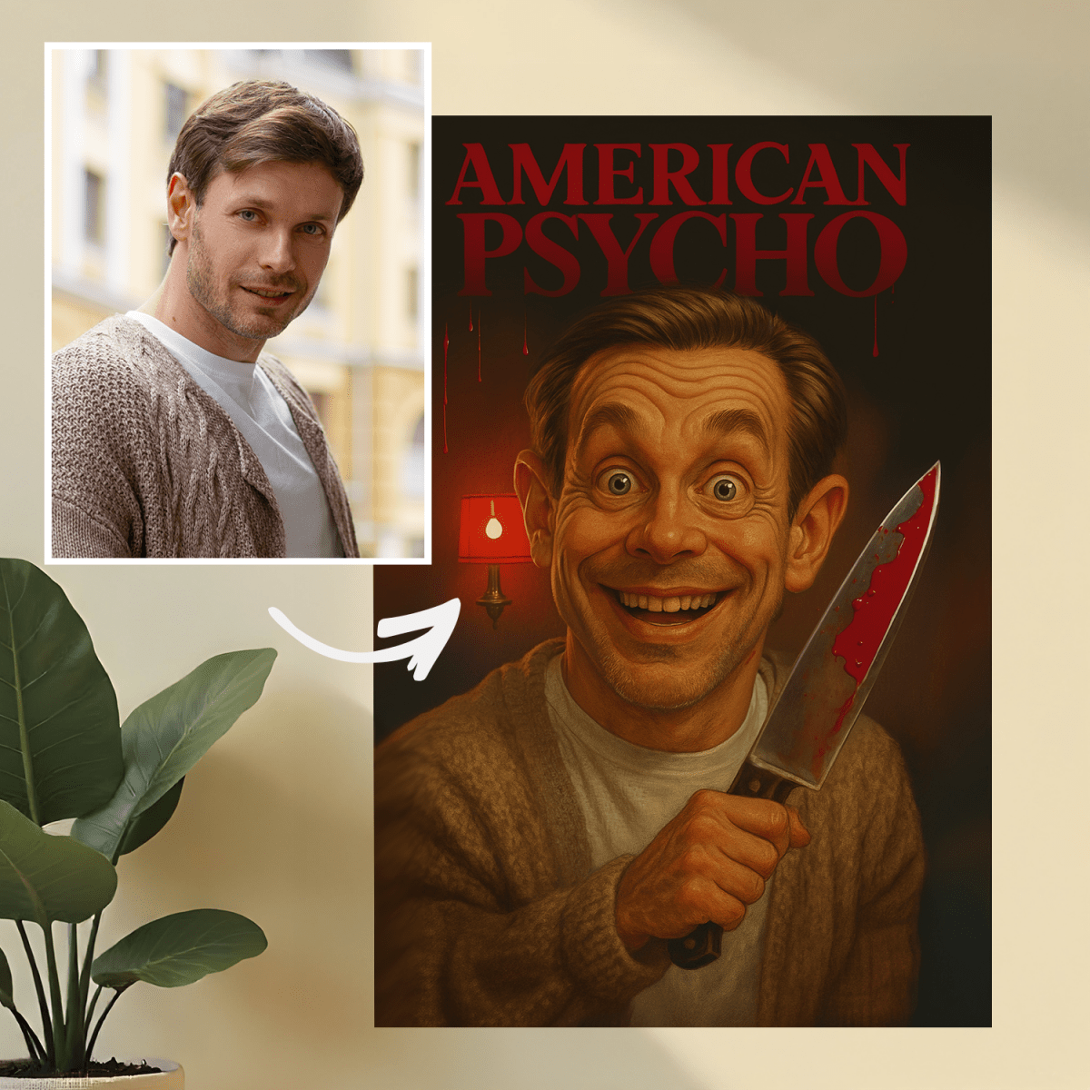 Image of Portret w stylu American Psycho - obraz na płótnie z Twojego zdjęcia - Wymaluj Prezent