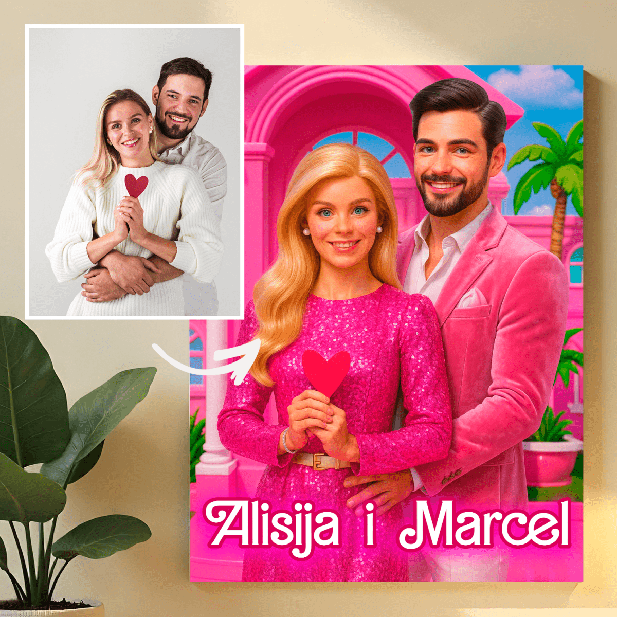 Portret w stylu Barbie i Kena - druk na szkle, portret z Twojego zdjęcia - Wymaluj Prezent