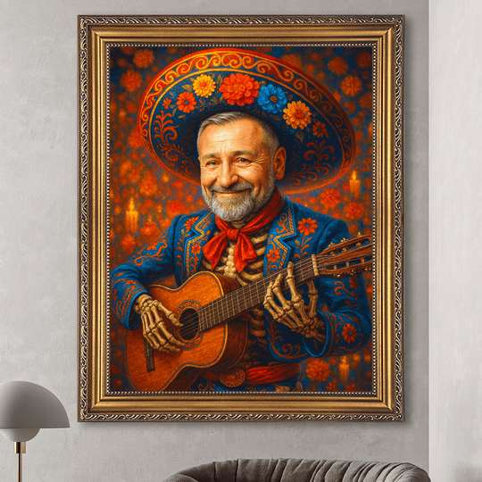 Portret w stylu meksykańskiego kościotrupa - obraz na płótnie z Twojego zdjęcia