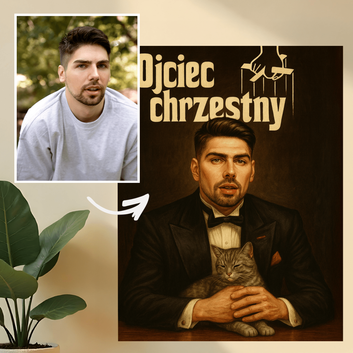 Image of Portret w stylu ojca chrzestnego - obraz na płótnie z Twojego zdjęcia - Wymaluj Prezent