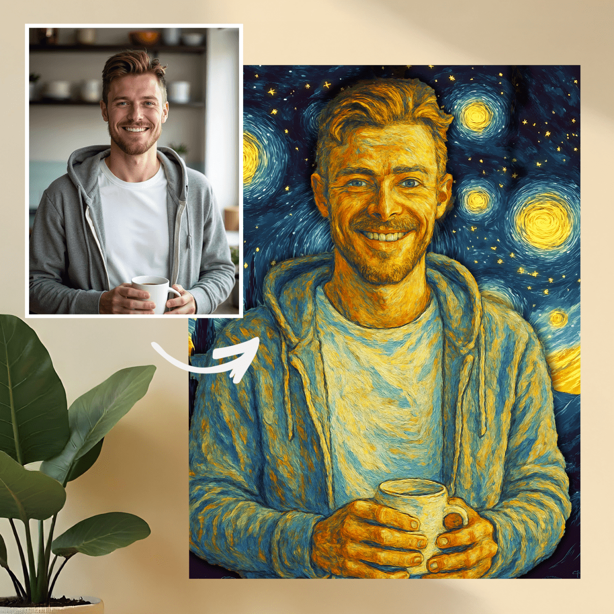 Image of Portret w stylu Van Gogha - obraz na płótnie z Twojego zdjęcia - Wymaluj Prezent