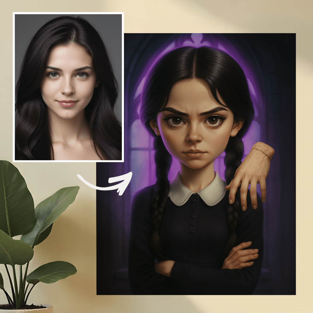 Image of Portret w stylu Wednesday - obraz na płótnie z Twojego zdjęcia - Wymaluj Prezent