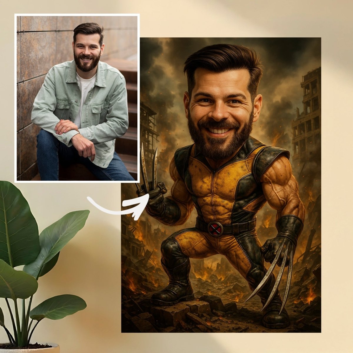 Image of Portret w stylu Wolverine - obraz na płótnie z Twojego zdjęcia - Wymaluj Prezent