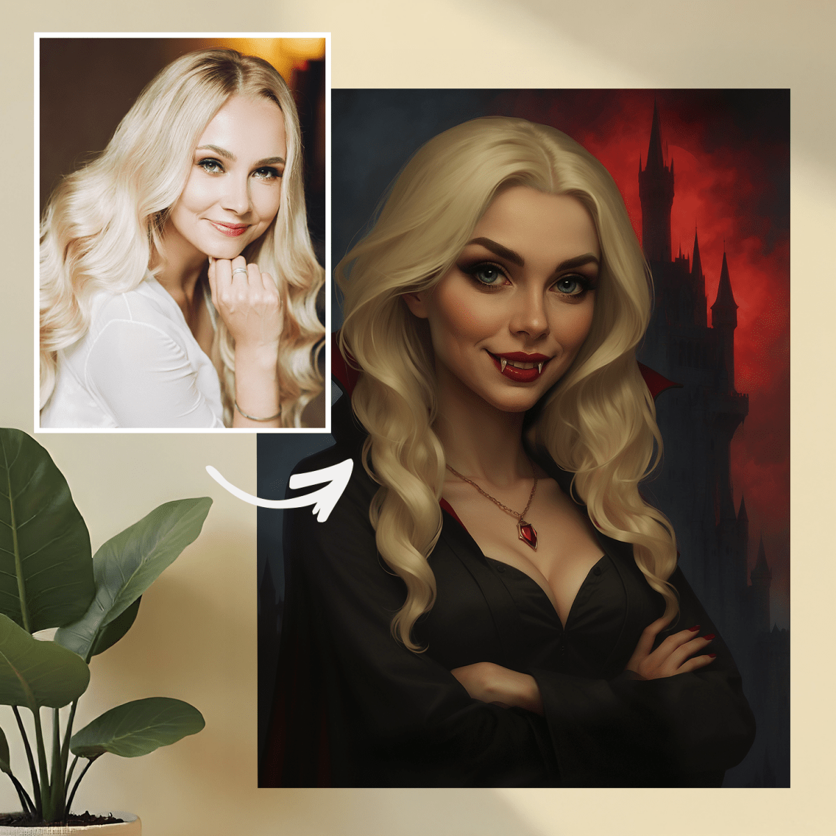 Portret wampirzycy - obraz na płótnie z Twojego zdjęcia - Wymaluj Prezent