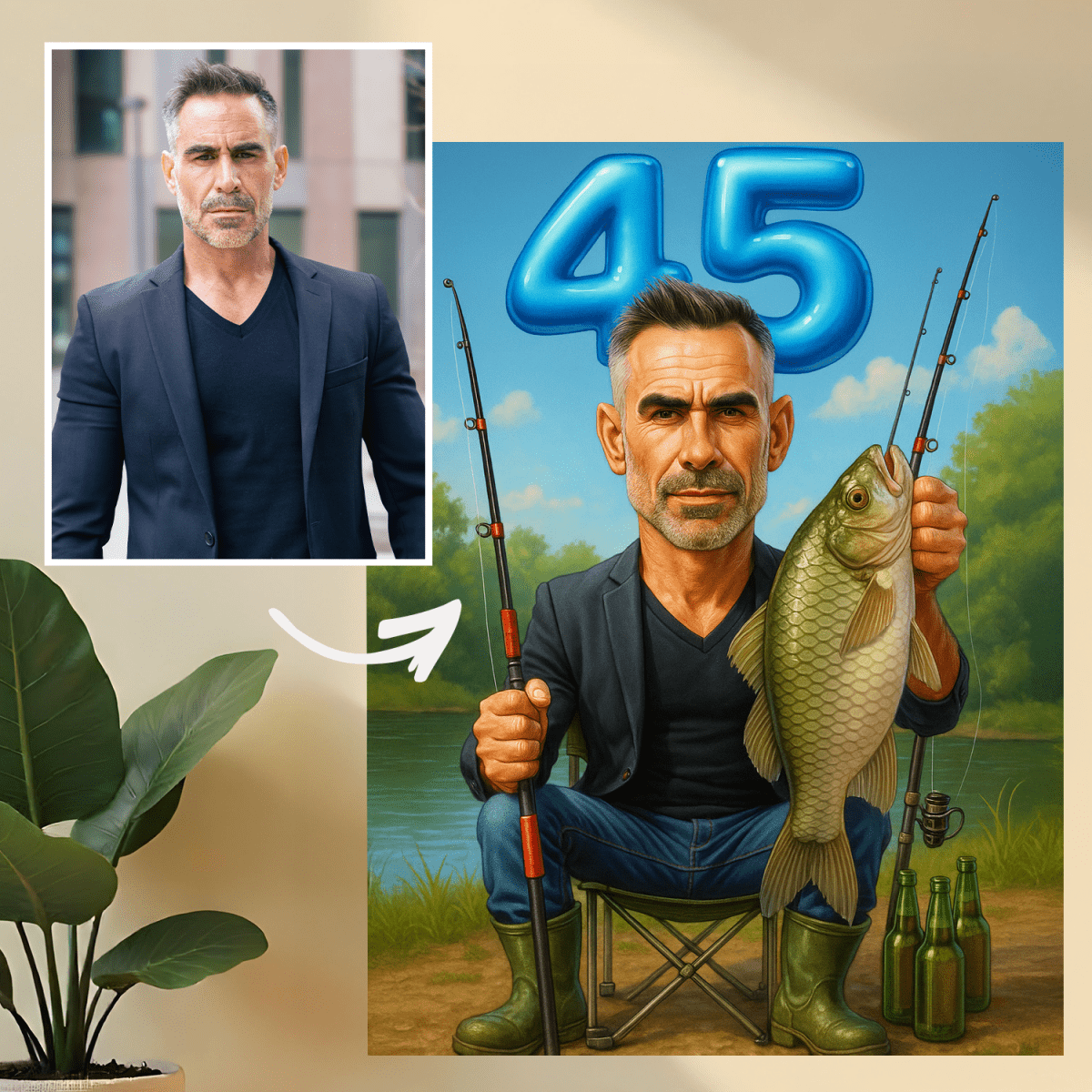 Portret wędkarza na 45 urodziny - obraz na płótnie z Twojego zdjęcia - Wymaluj Prezent