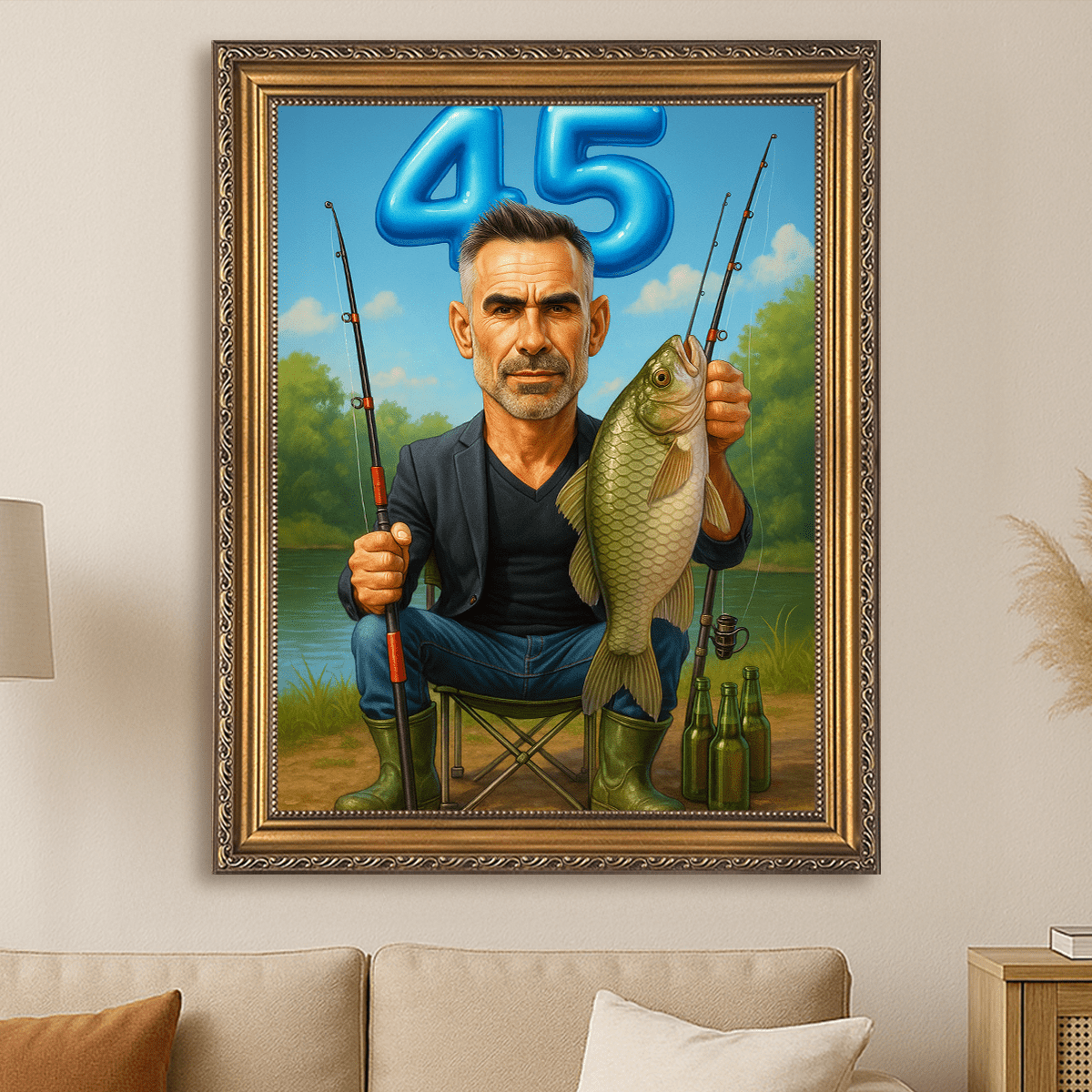 Image of Portret wędkarza na 45 urodziny - obraz na płótnie z Twojego zdjęcia - Wymaluj Prezent