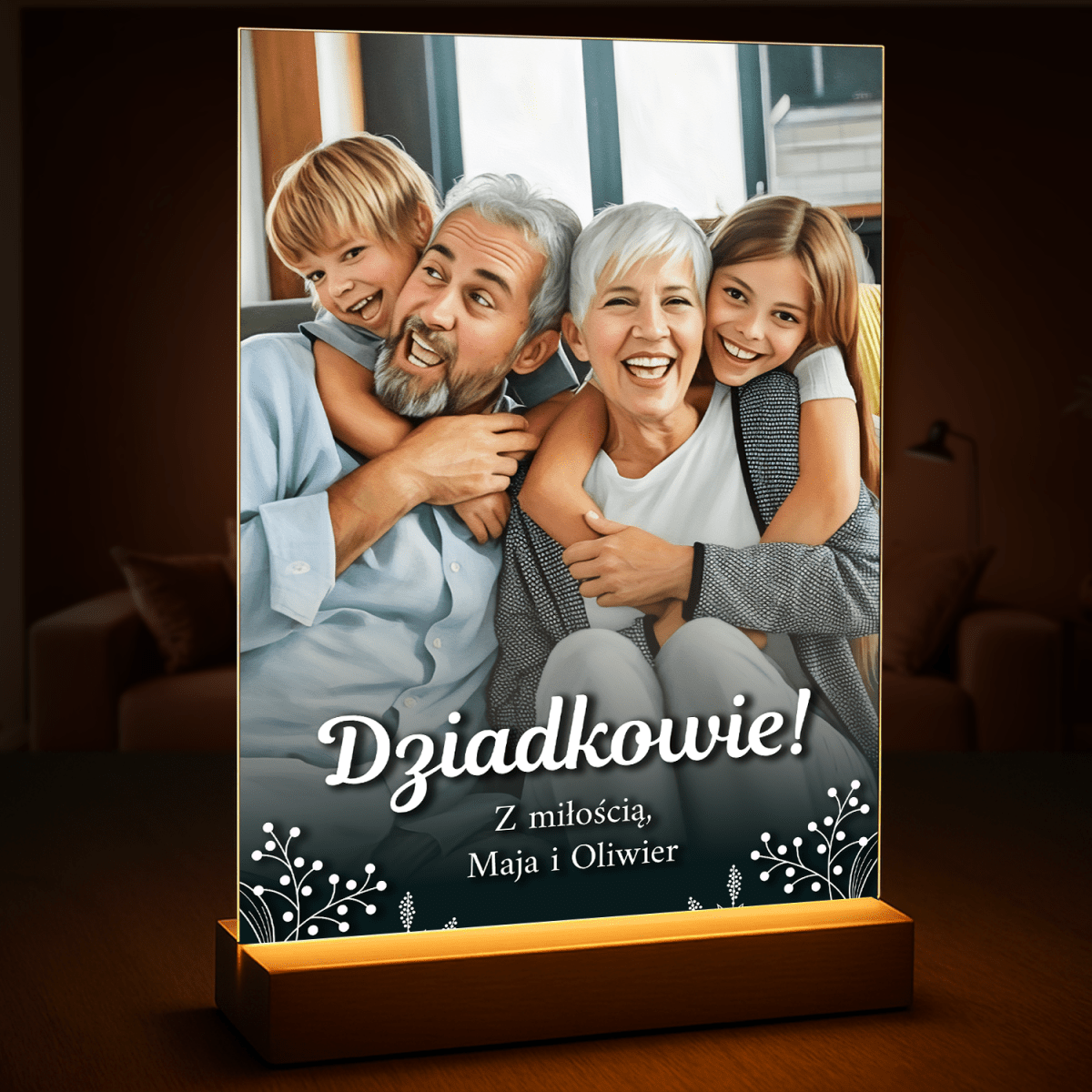 Portret wnuków z dziadkami - druk na szkle, portret z Twojego zdjęcia - Wymaluj Prezent