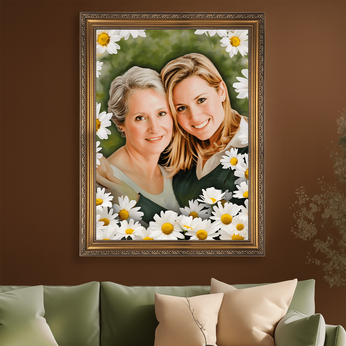 Image of Portret z mamą na kwiatowym tle - obraz na płótnie z Twojego zdjęcia - Wymaluj Prezent