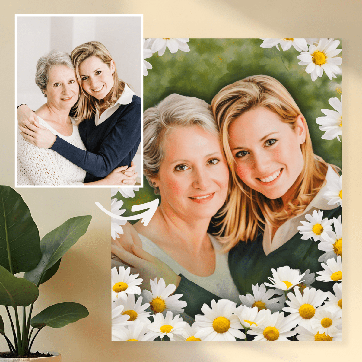 Image of Portret z mamą na kwiatowym tle - obraz na płótnie z Twojego zdjęcia - Wymaluj Prezent