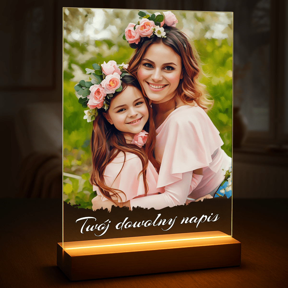 Portret z mamą + napis - druk na szkle, portret z Twojego zdjęcia - Wymaluj Prezent