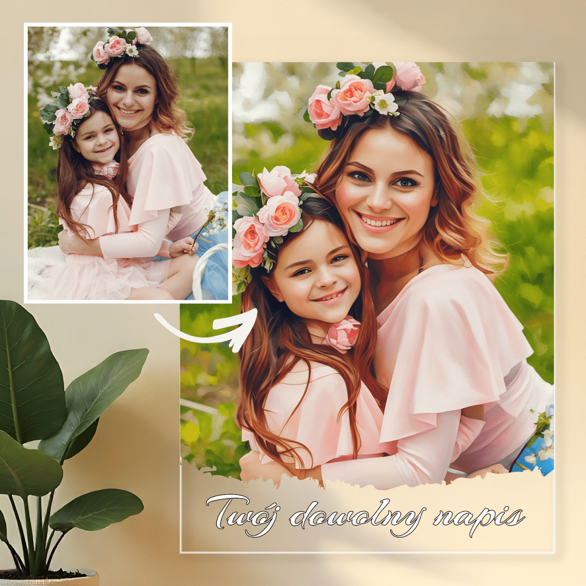Portret z mamą + napis - druk na szkle, portret z Twojego zdjęcia - Wymaluj Prezent