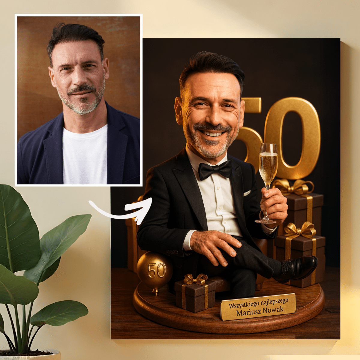 Portret z okazji 50 urodzin - obraz na płótnie z Twojego zdjęcia - Wymaluj Prezent