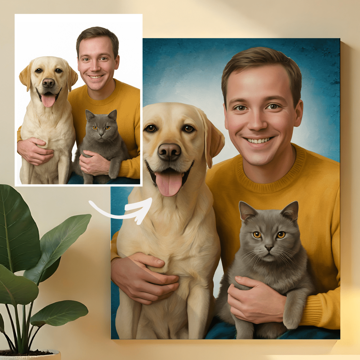 Image of Portret z ukochanymi zwierzakami - obraz na płótnie z Twojego zdjęcia - Wymaluj Prezent