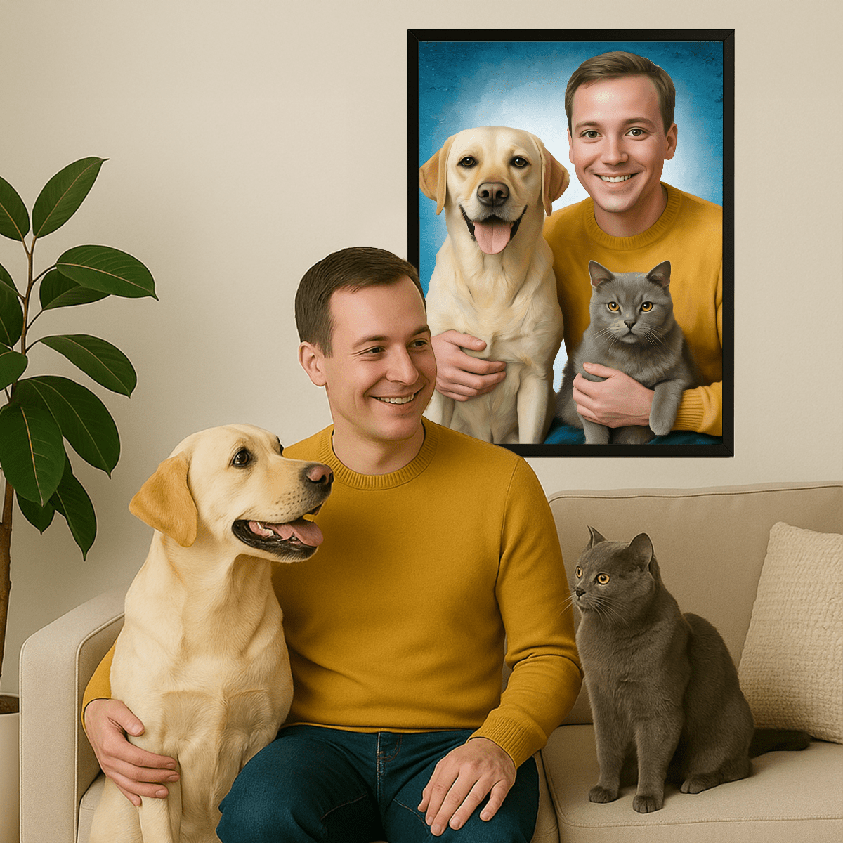 Image of Portret z ukochanymi zwierzakami - obraz na płótnie z Twojego zdjęcia - Wymaluj Prezent