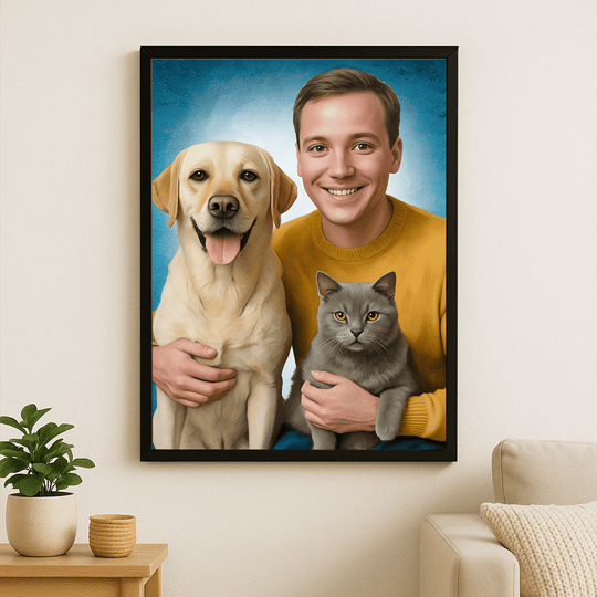 Portret z ukochanymi zwierzakami - obraz na płótnie z Twojego zdjęcia