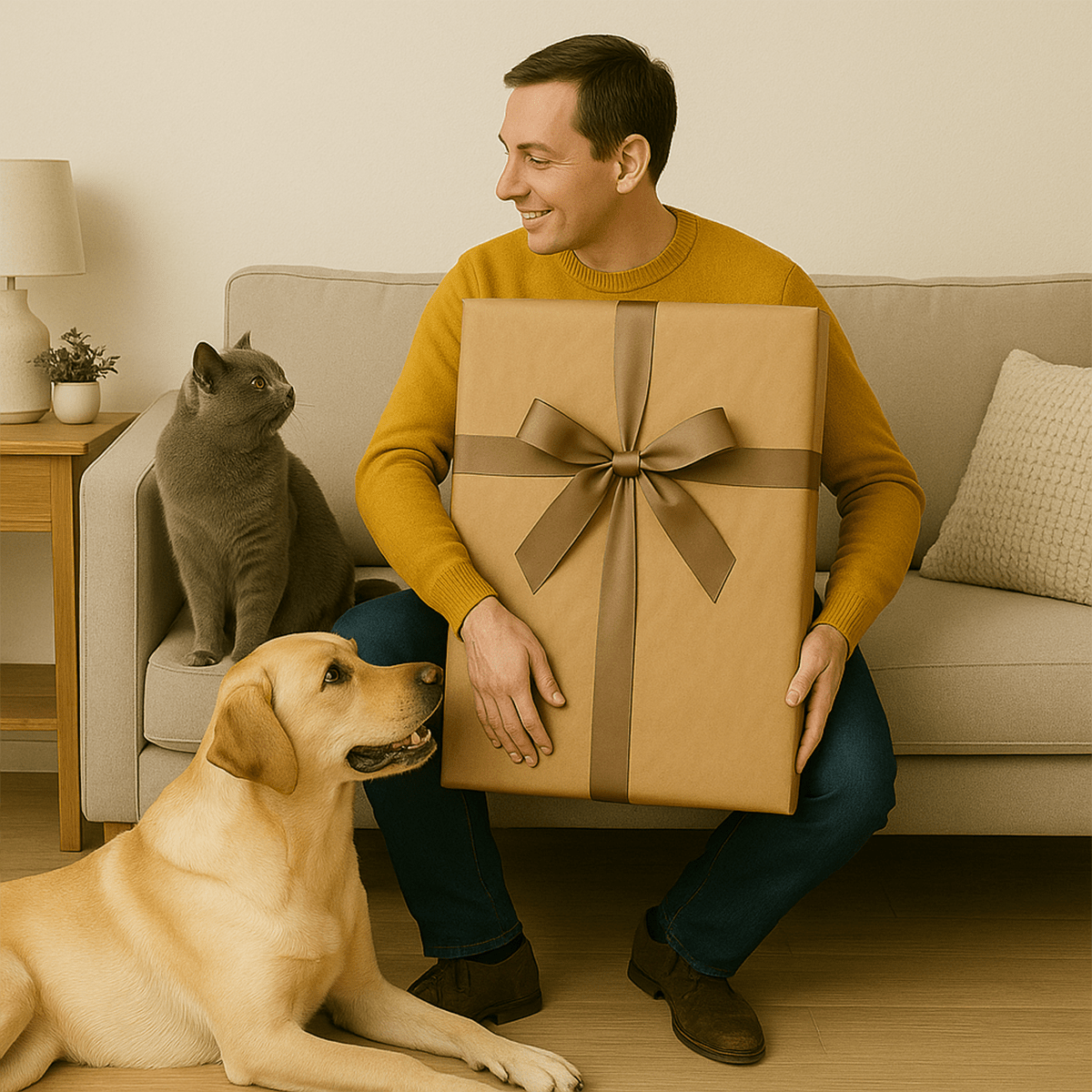 Image of Portret z ukochanymi zwierzakami - obraz na płótnie z Twojego zdjęcia - Wymaluj Prezent