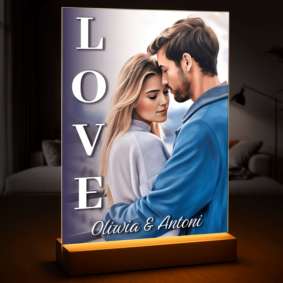 Portret zakochanych + ich imiona - druk na szkle, portret z Twojego zdjęcia - Wymaluj Prezent
