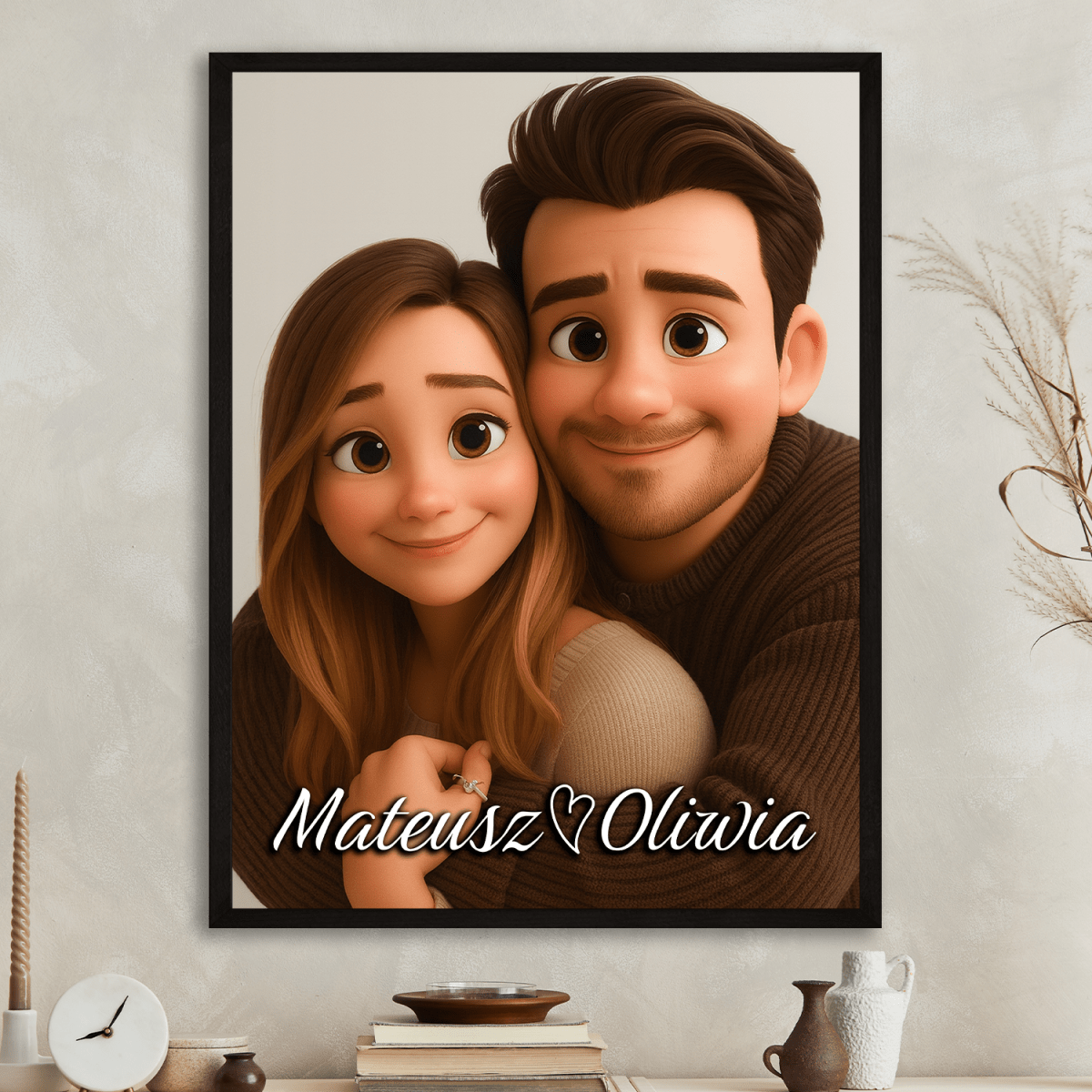 Image of Portret zakochanych w animowanym stylu + imiona - plakat z Twojego zdjęcia - Wymaluj Prezent