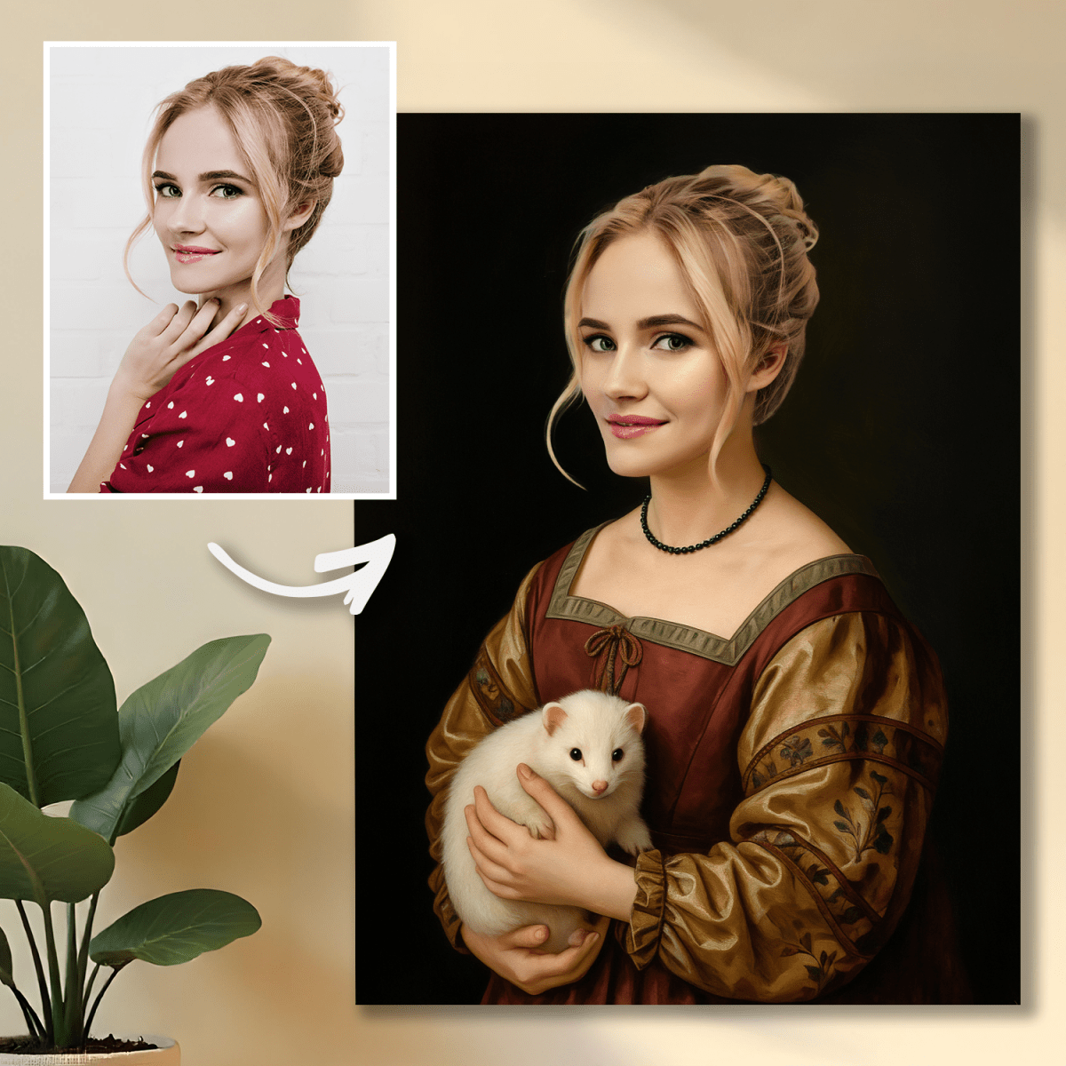 Image of Renesansowy portret z łasiczką - obraz na płótnie z Twojego zdjęcia - Wymaluj Prezent