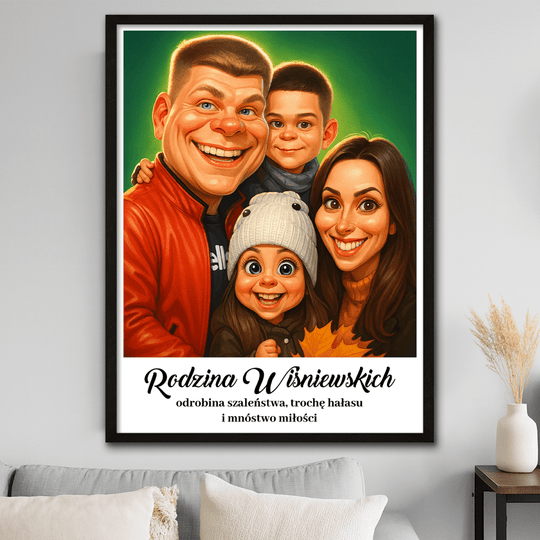 Rodzina w stylu karykatury + napis - plakat z Twojego zdjęcia
