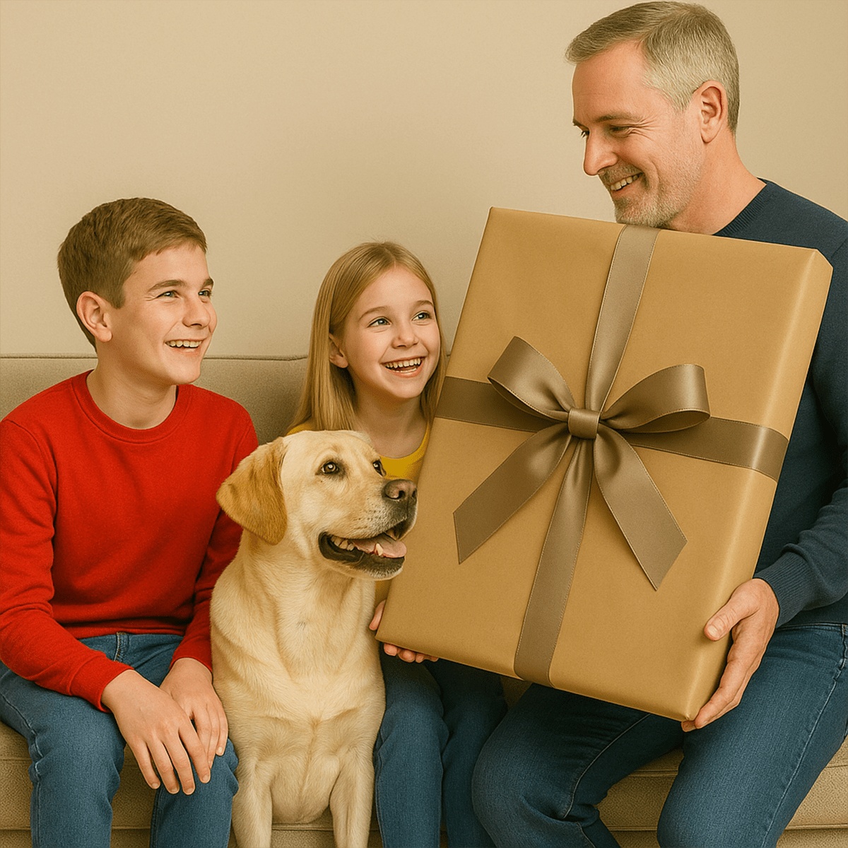 Image of Rodzina z psem - obraz na płótnie z Twojego zdjęcia - Wymaluj Prezent