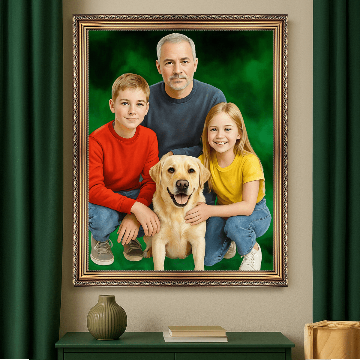Rodzina z psem - obraz na płótnie z Twojego zdjęcia - Wymaluj Prezent