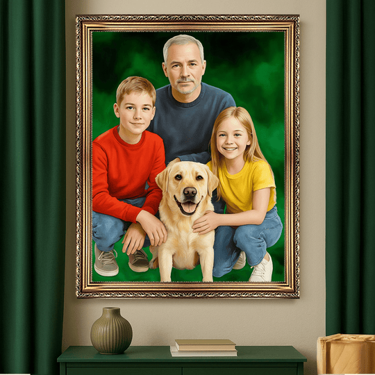 Rodzina z psem - obraz na płótnie z Twojego zdjęcia
