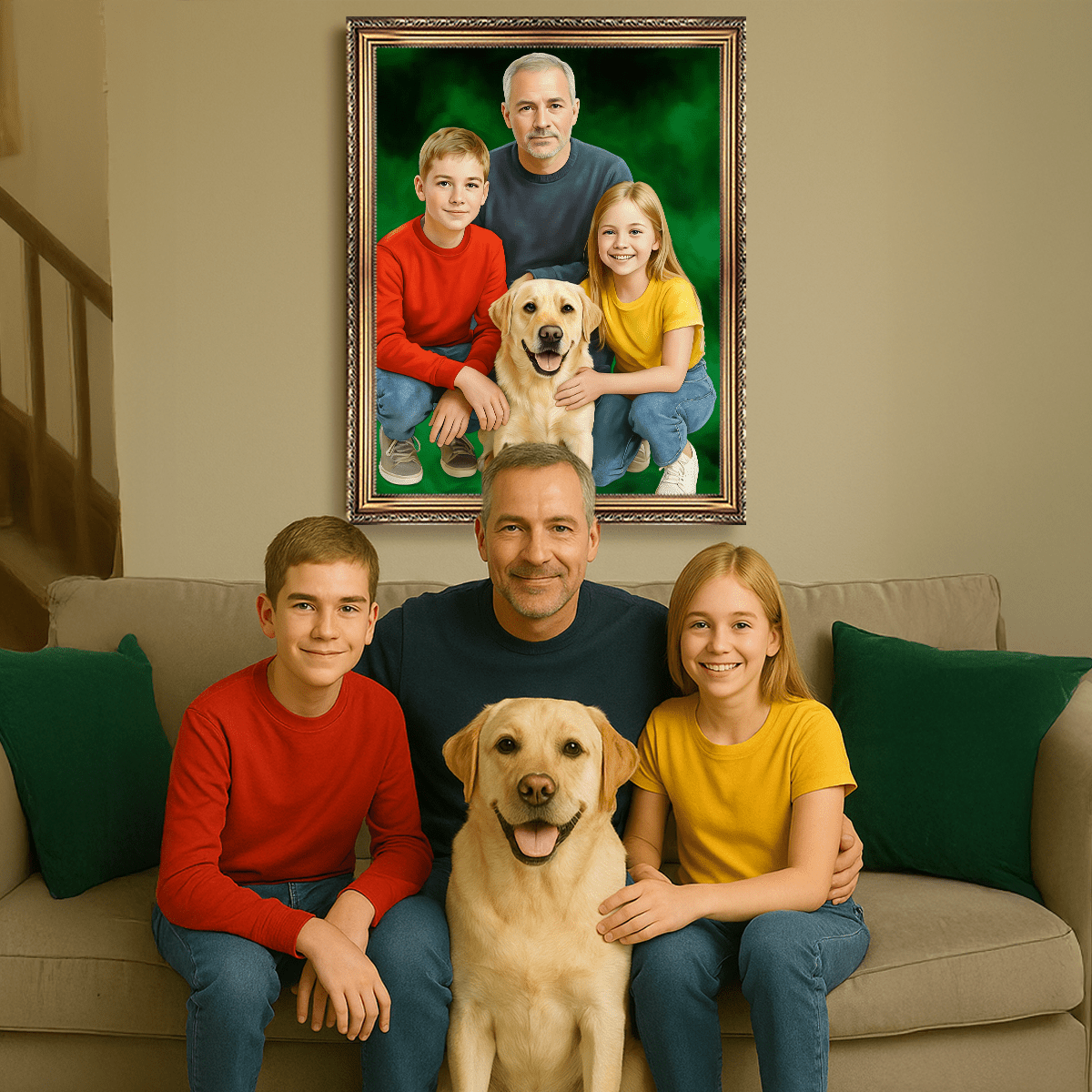 Image of Rodzina z psem - obraz na płótnie z Twojego zdjęcia - Wymaluj Prezent