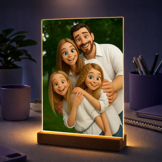 Prezent dla rodziców na święta – portret ze zdjęcia na szkle bajkowy styl Twoja rodzina