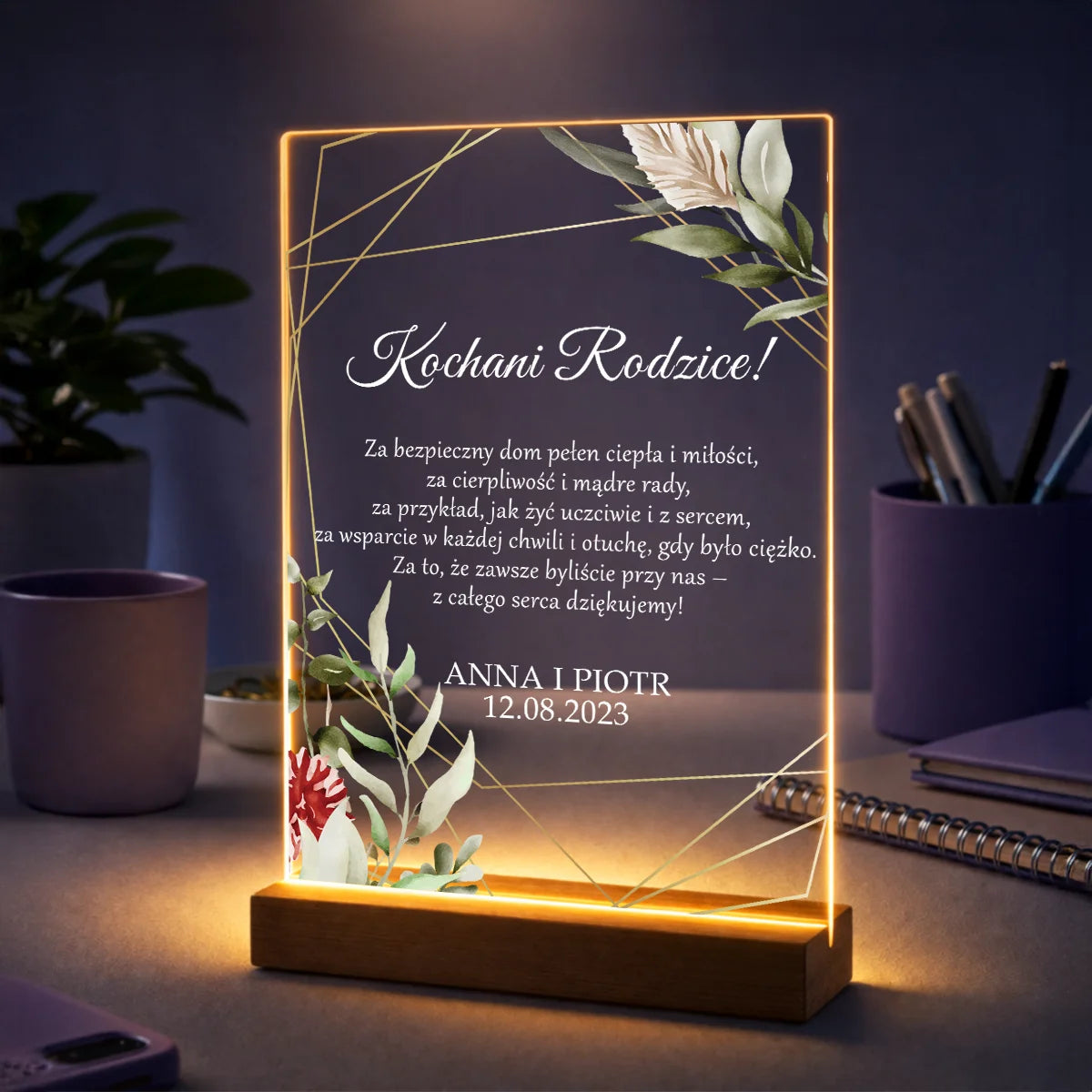 Prezent dla rodziców na Dzień Matki i Dzień Ojca – personalizowany druk na szkle Podziękowanie z Serca