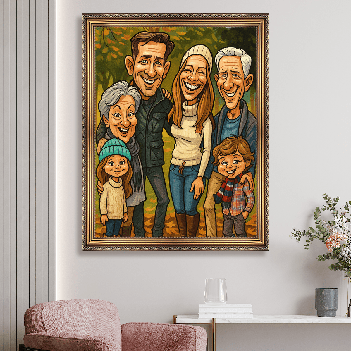 Image of Rodzinny portret w stylu karykatury - obraz na płótnie z Twojego zdjęcia - Wymaluj Prezent