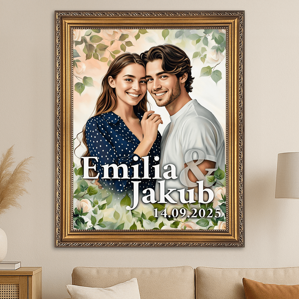 Image of Romantyczny portret pary + imiona - obraz na płótnie z Twojego zdjęcia - Wymaluj Prezent