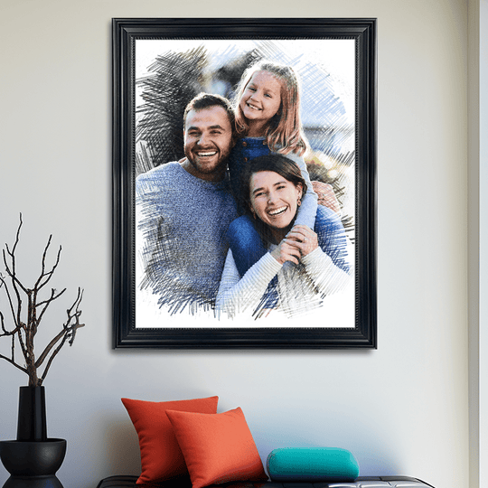 Rysunkowy portret rodziny - obraz na płótnie z Twojego zdjęcia