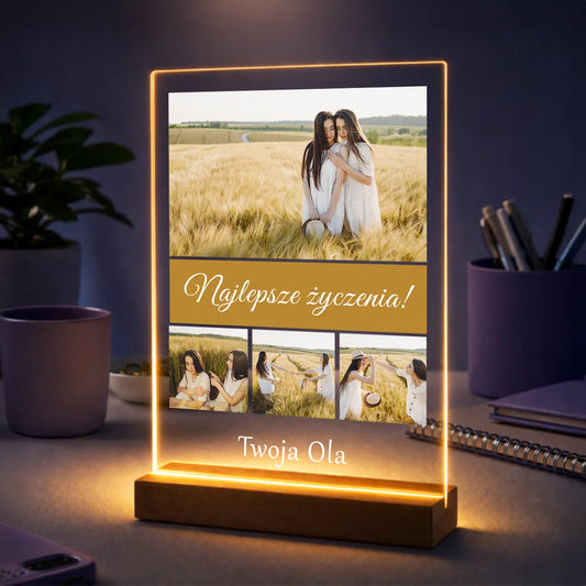 Pomysł na prezent dla przyjaciółki na urodziny – kolaż z 4 zdjęć na szkle Najlepsze Życzenia