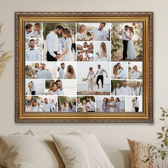 Ślubne zdjęcia pary młodej - kolaż na płótnie z Twojego zdjęcia