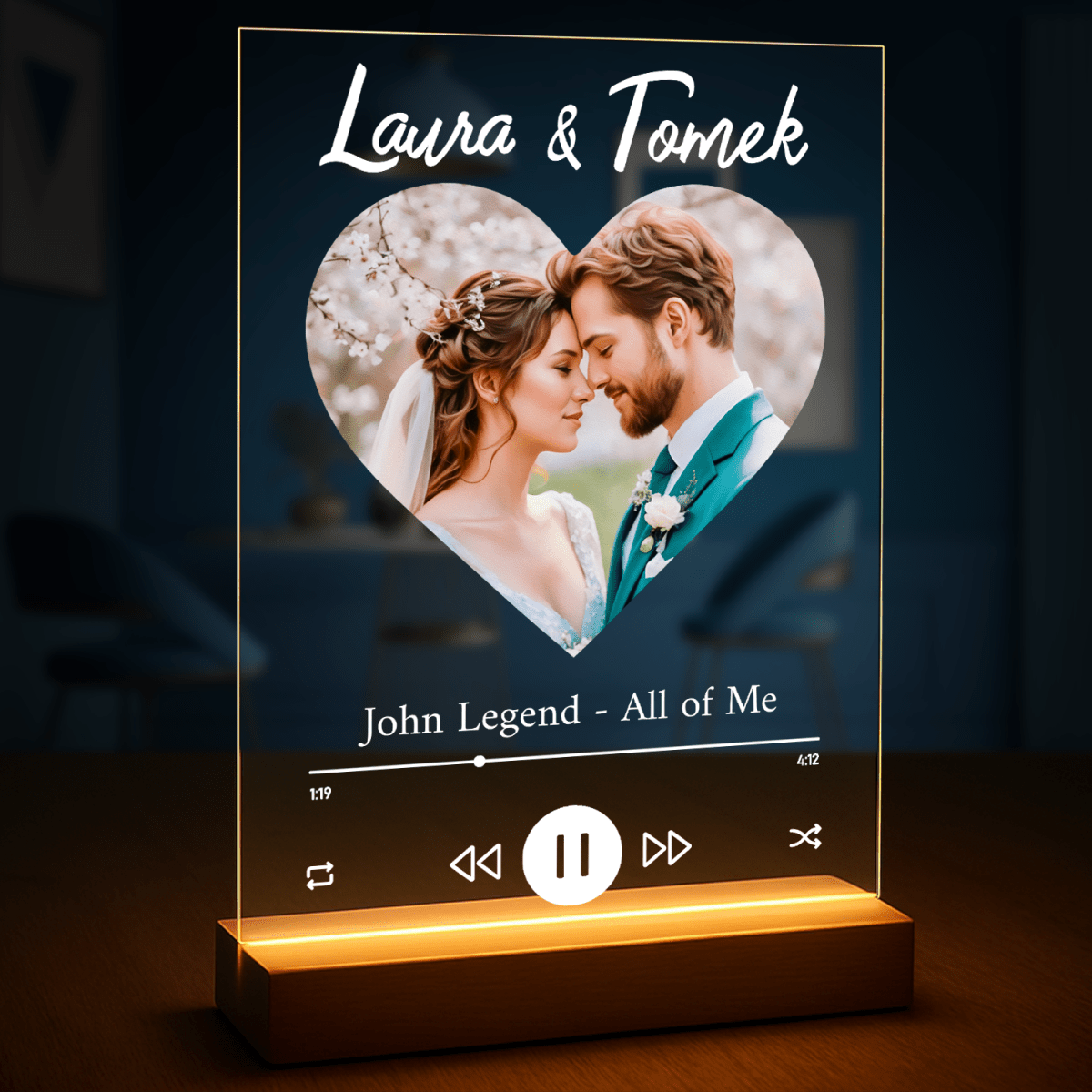 Spotify serce - druk na szkle, portret z Twojego zdjęcia - Wymaluj Prezent