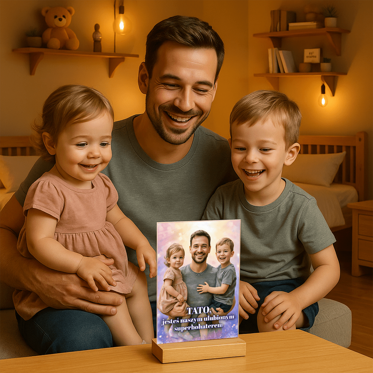 Image of Tata naszym superbohaterem - druk na szkle, portret z Twojego zdjęcia - Wymaluj Prezent