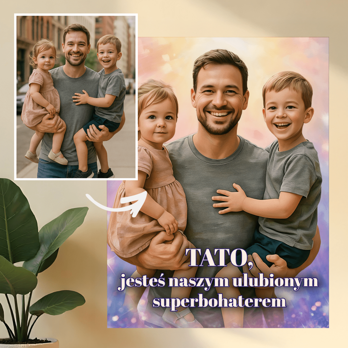 Image of Tata naszym superbohaterem - druk na szkle, portret z Twojego zdjęcia - Wymaluj Prezent