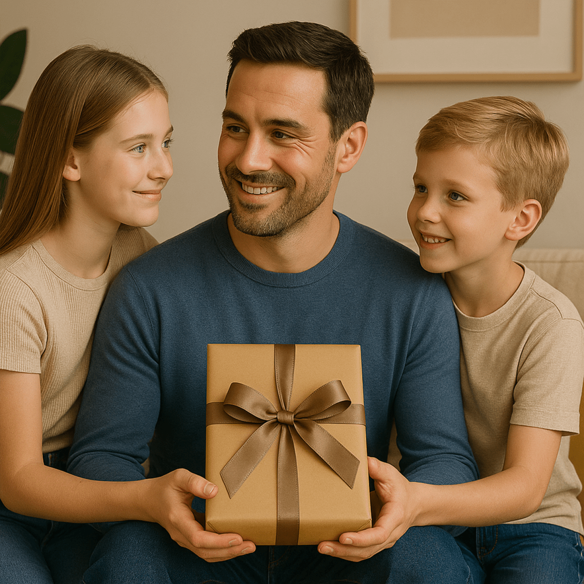 Image of Tata z dziećmi - druk na szkle, portret z Twojego zdjęcia - Wymaluj Prezent