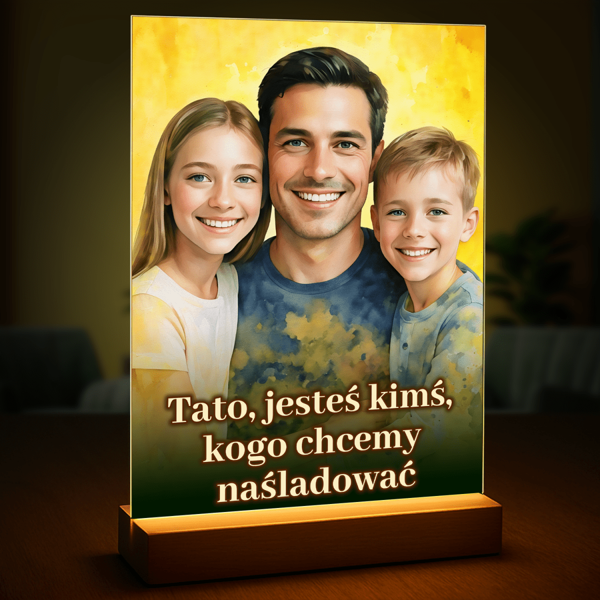 Image of Tata z dziećmi - druk na szkle, portret z Twojego zdjęcia - Wymaluj Prezent