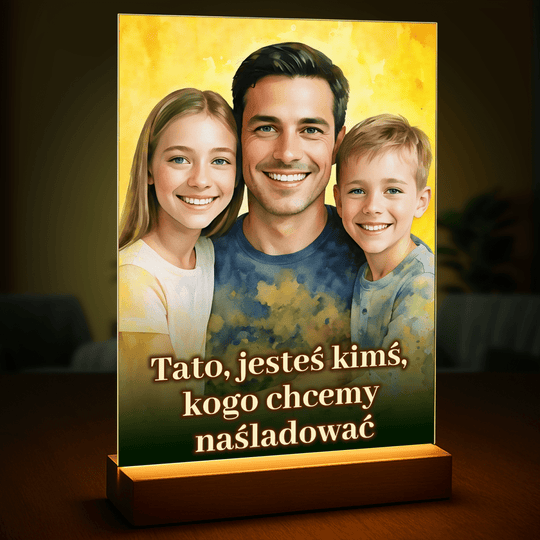 Tata z dziećmi - druk na szkle, portret z Twojego zdjęcia