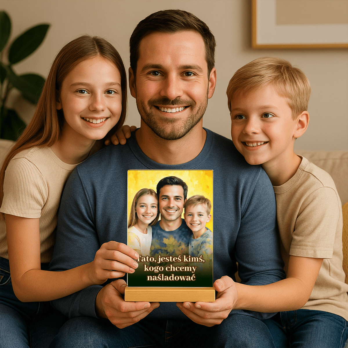 Image of Tata z dziećmi - druk na szkle, portret z Twojego zdjęcia - Wymaluj Prezent