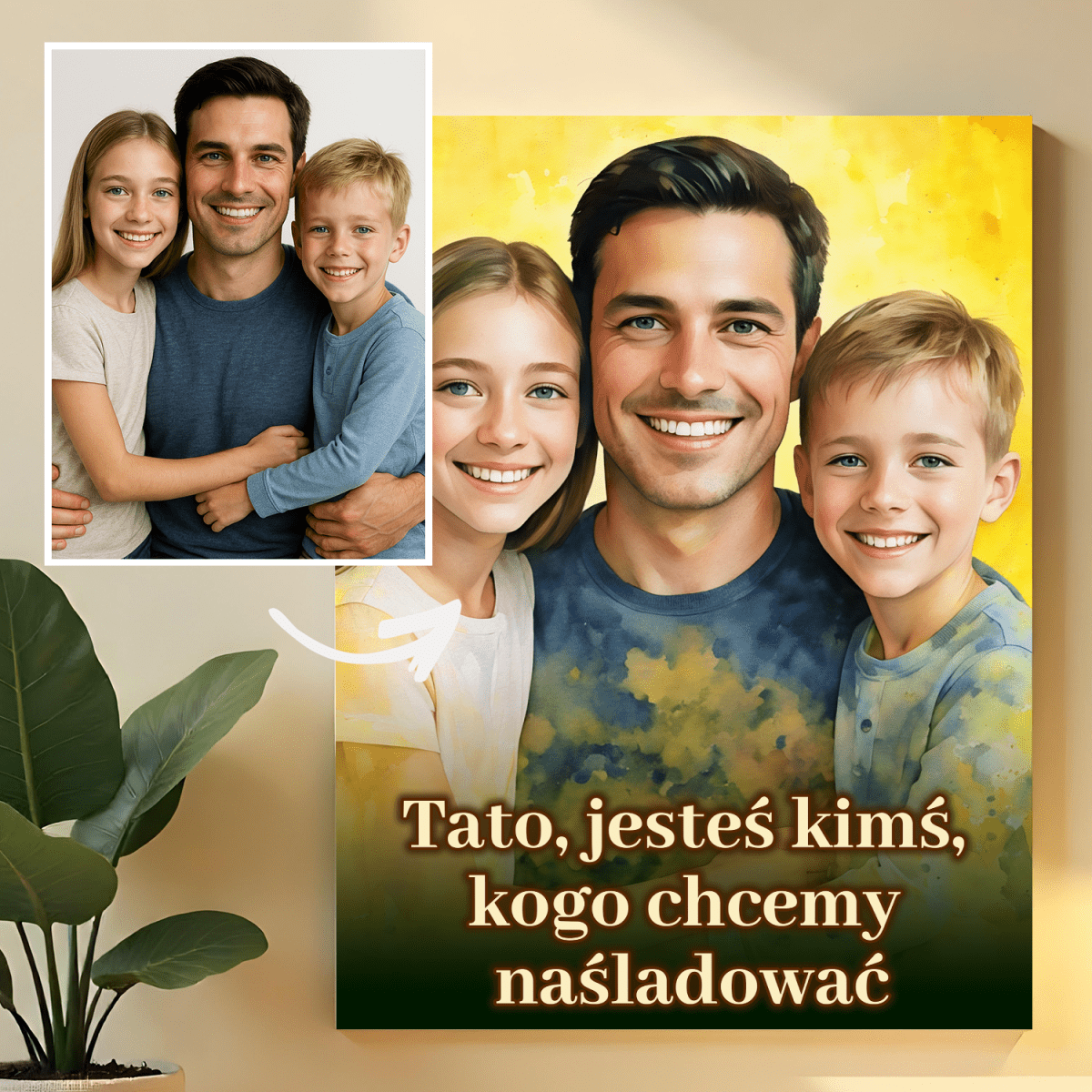 Tata z dziećmi - druk na szkle, portret z Twojego zdjęcia - Wymaluj Prezent
