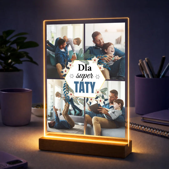 Prezent dla taty na Dzień Ojca – kolaż 4 zdjęć na szkle Dla Super Taty