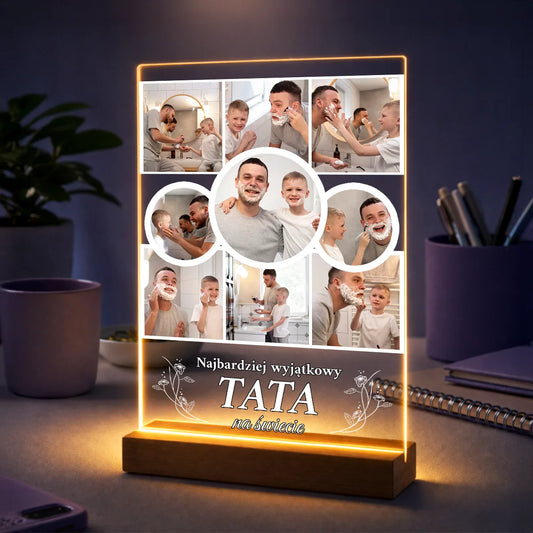 Personalizowany kolaż zdjęć na szkle dla taty ze zdjęcia, wspólne chwile ojca z dzieckiem, prezent na Dzień Ojca